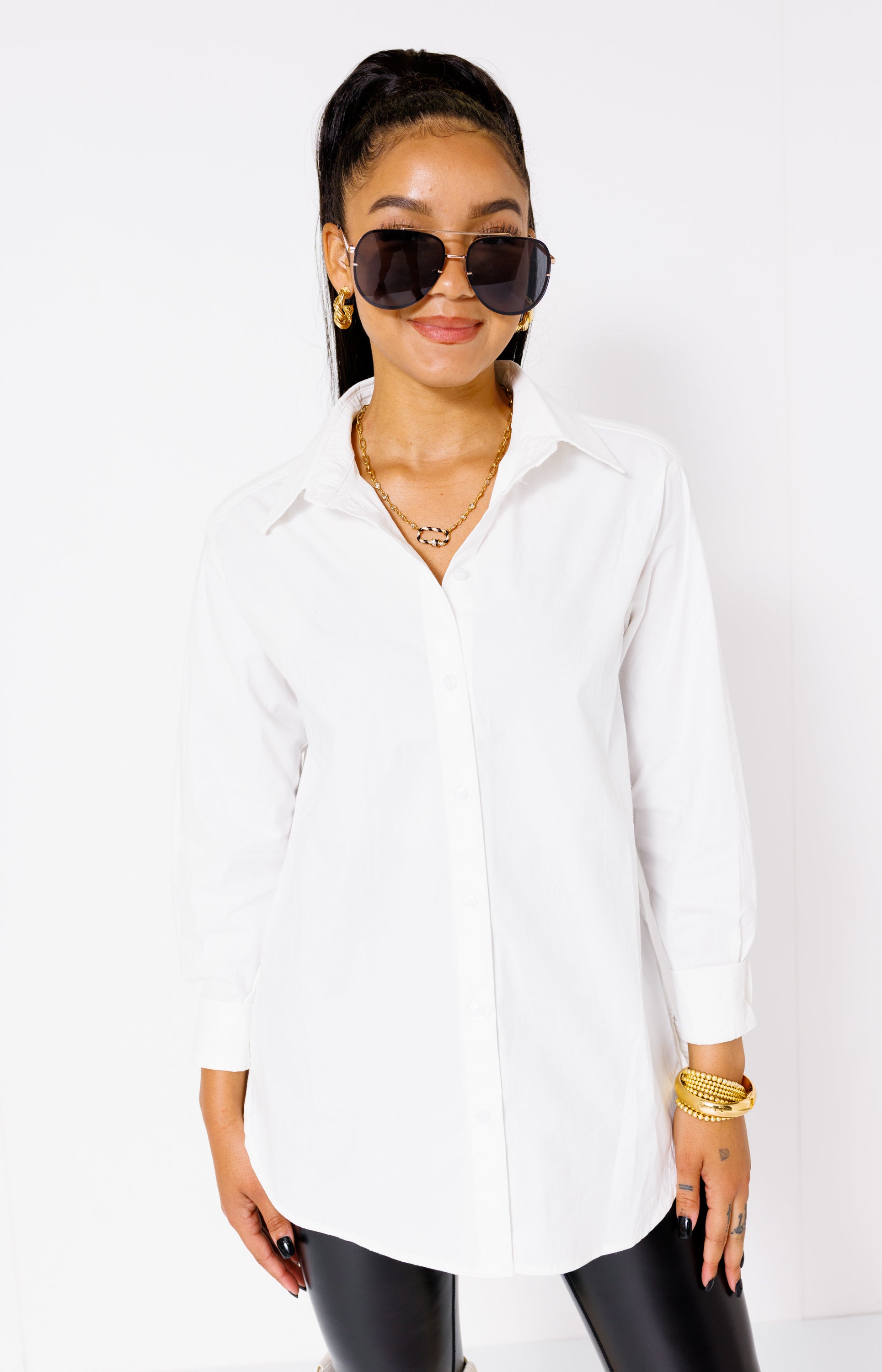 Classic Allure Button Down Shirt, OFF WHITE
