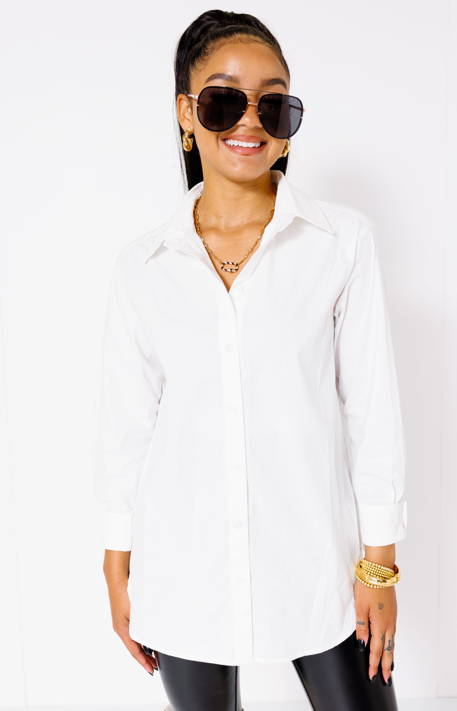 Classic Allure Button Down Shirt, OFF WHITE