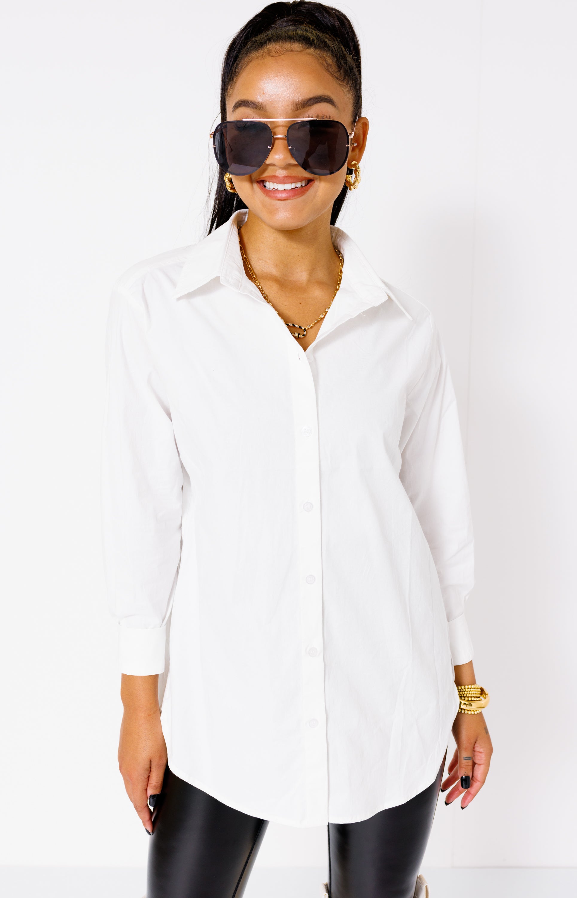 Classic Allure Button Down Shirt, OFF WHITE
