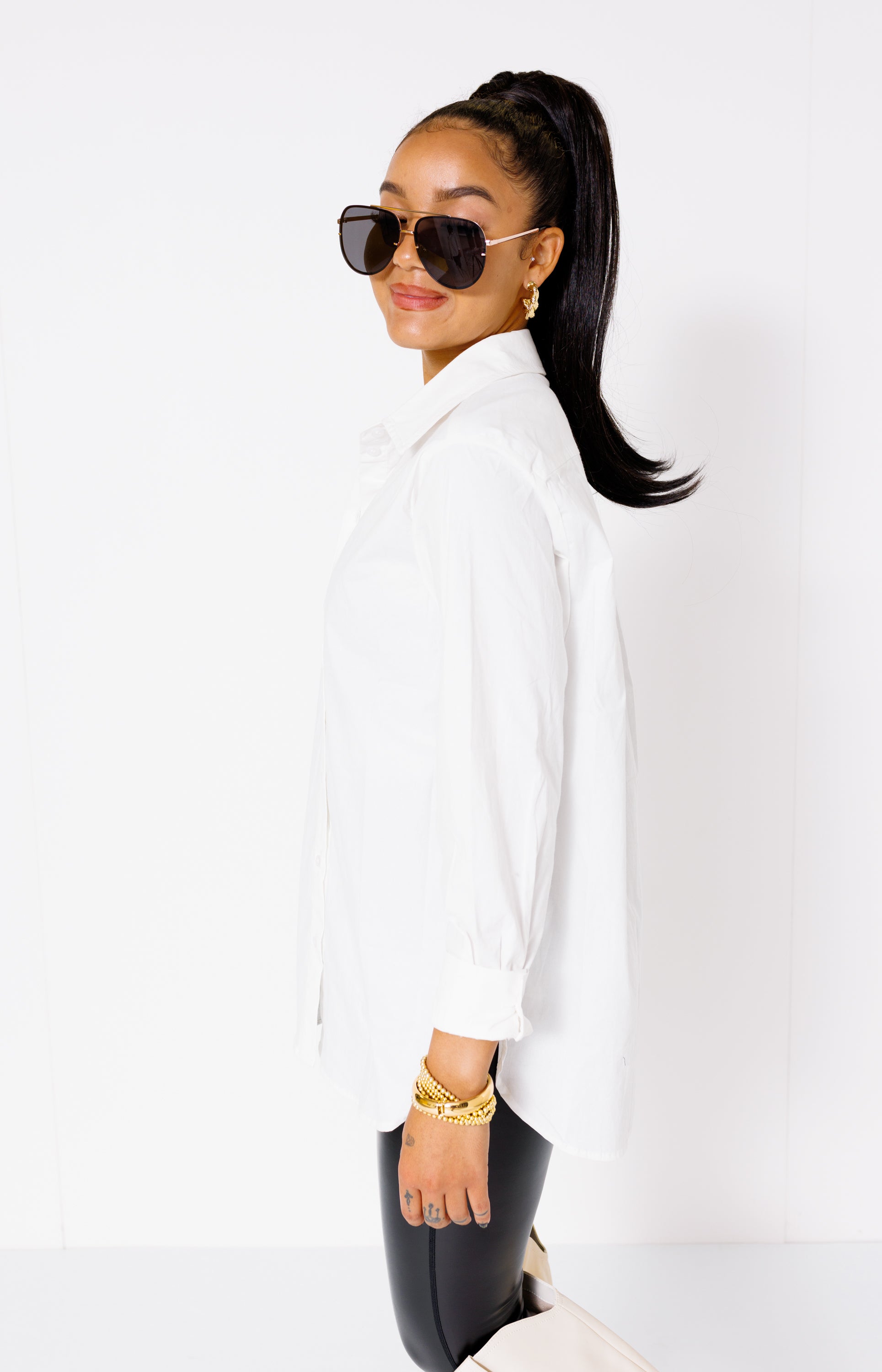Classic Allure Button Down Shirt, OFF WHITE
