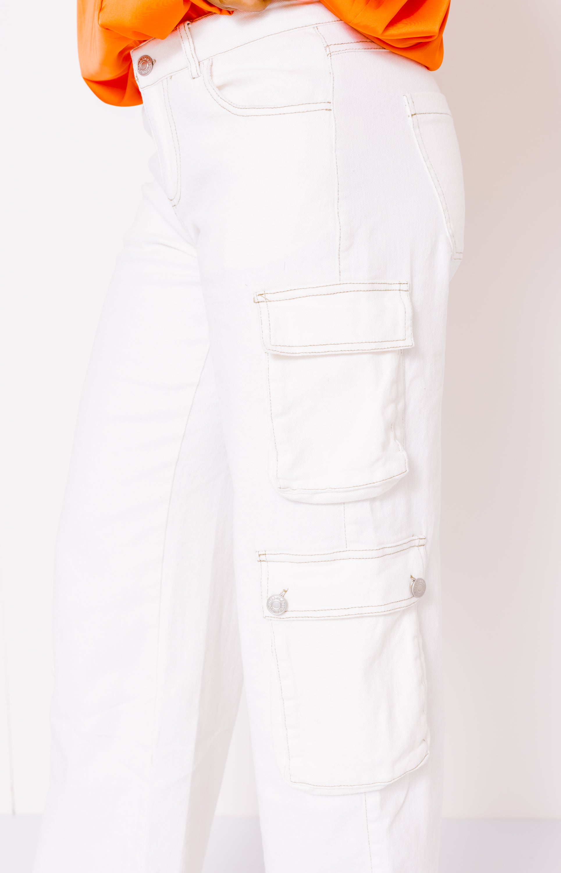 Simply Stylish Denim Cargo Pants, WHITE
