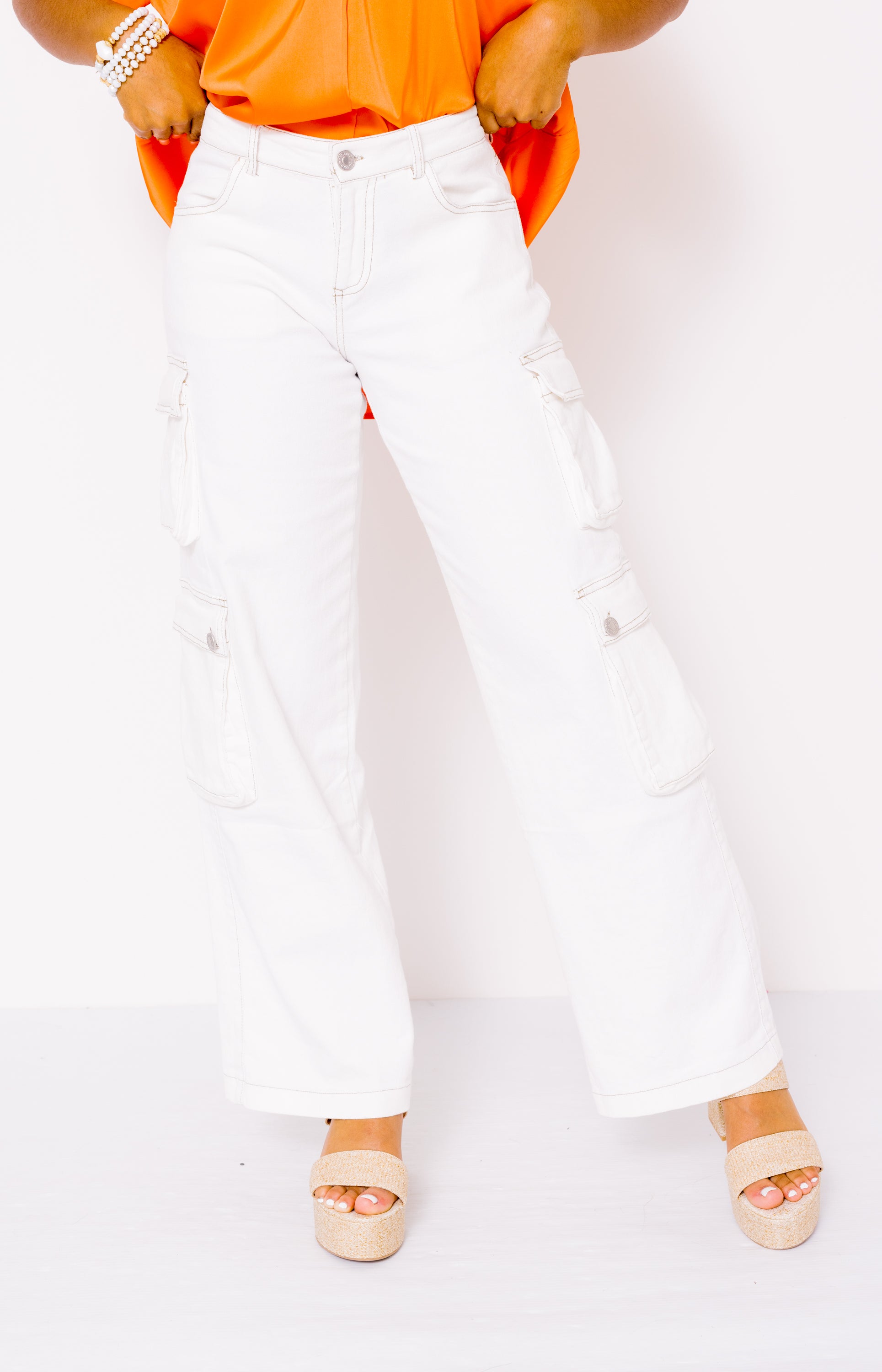 Simply Stylish Denim Cargo Pants, WHITE