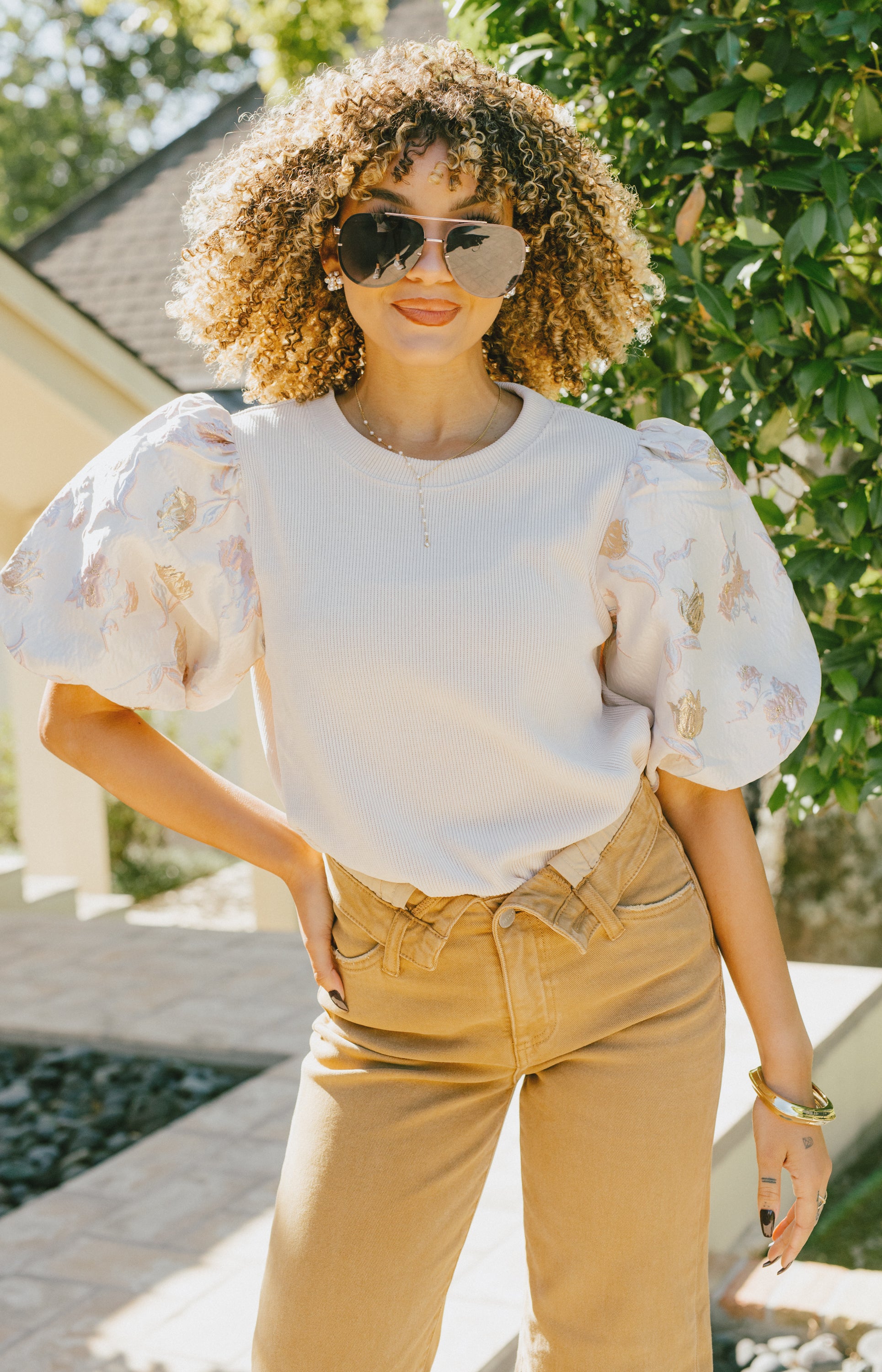 THML: Dream Rose Puffer Sleeve Top, CREAM