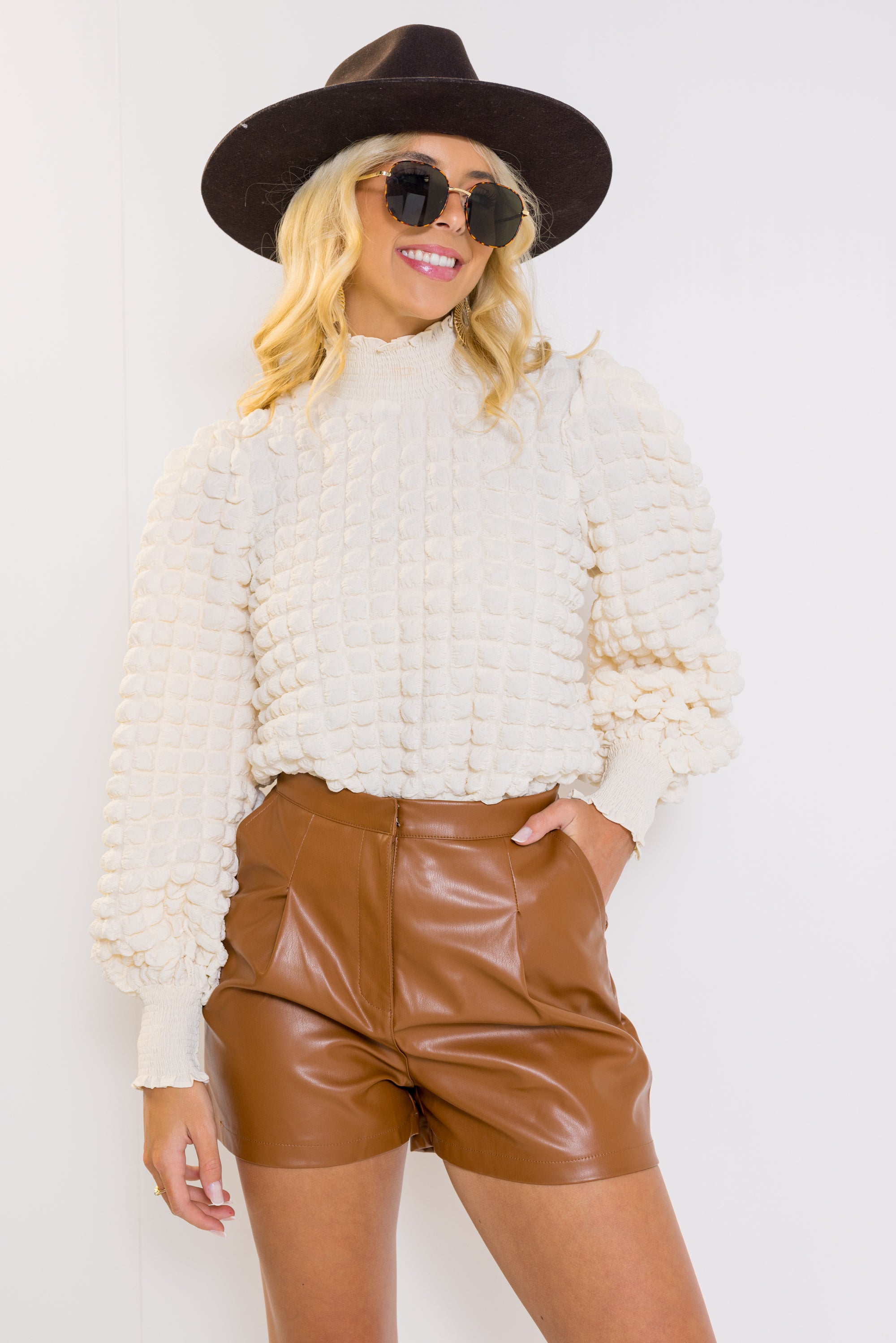 Endless Rose: Textured Smock Neck Blouse