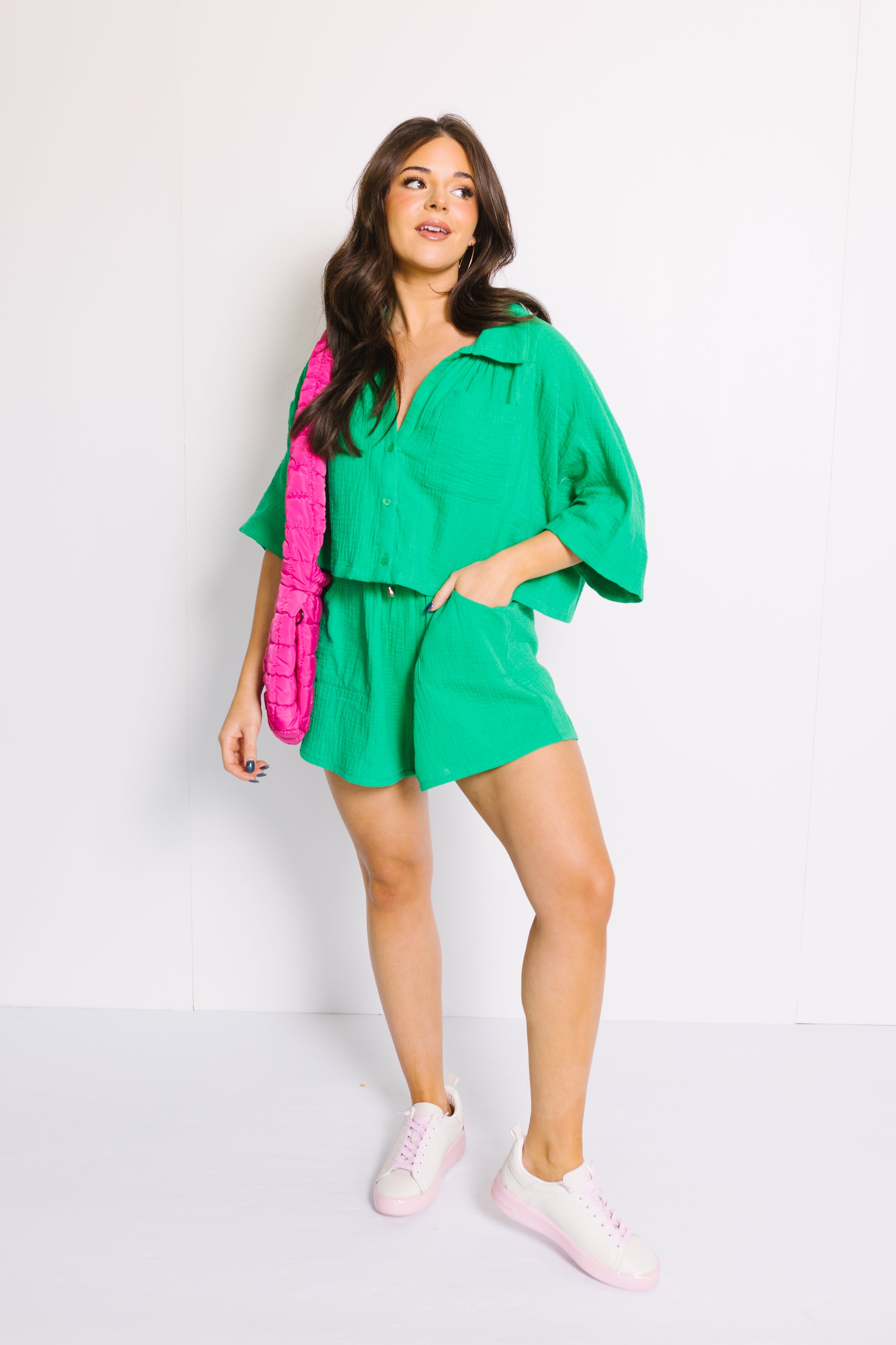 Another Day Button-Up Top, GREEN