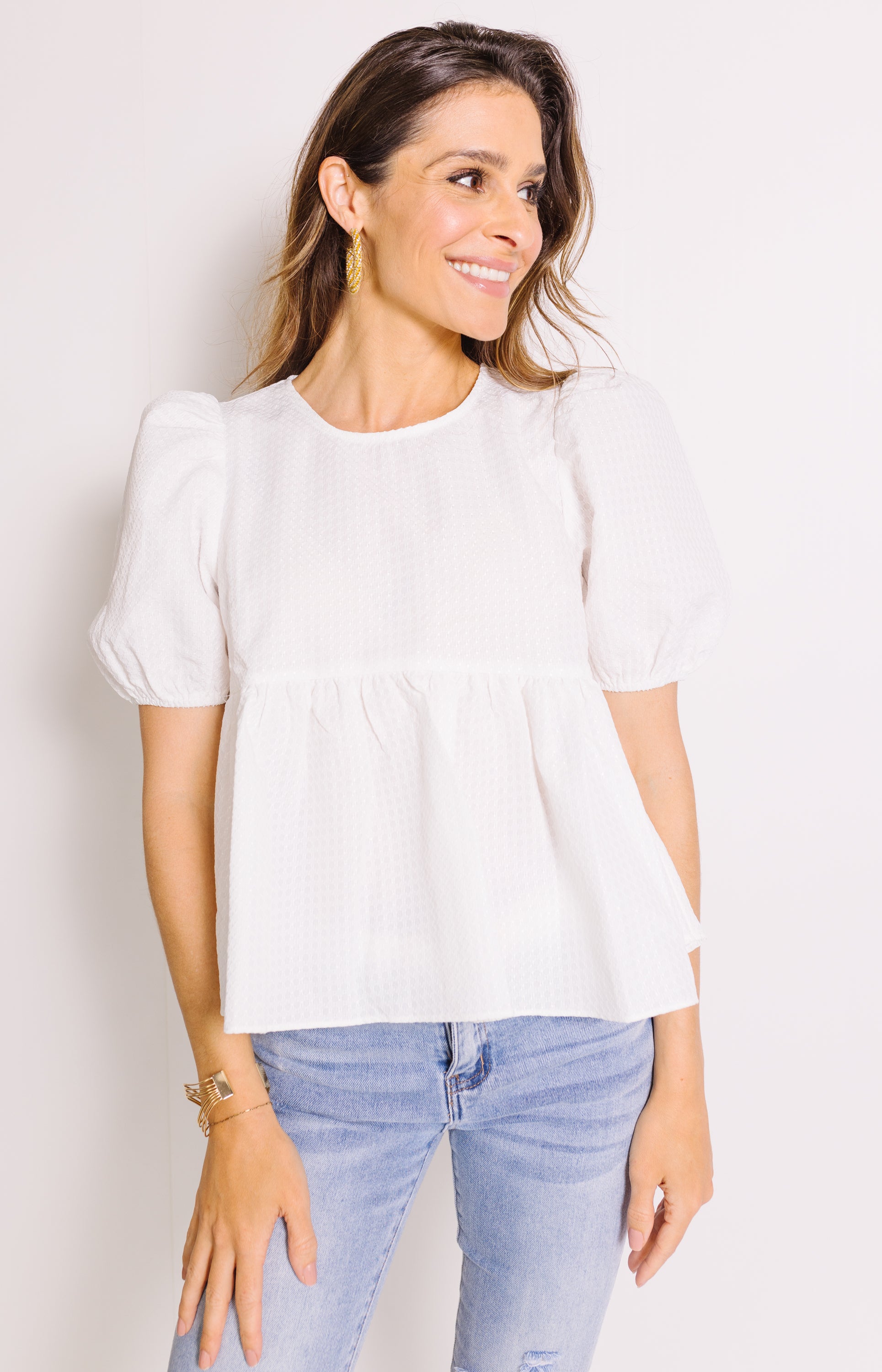 Marlo Baby Doll Top, WHITE