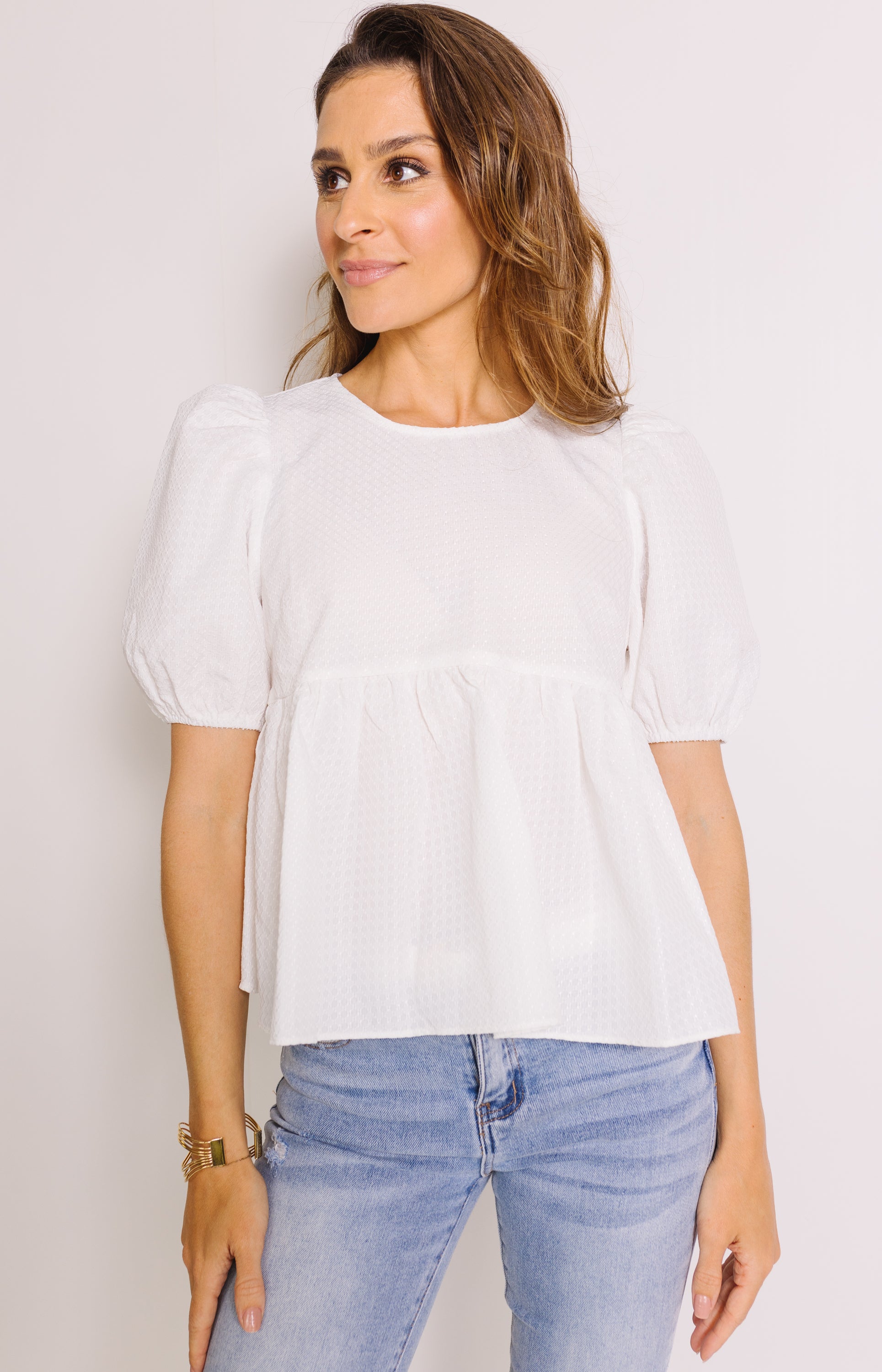 Marlo Baby Doll Top, WHITE