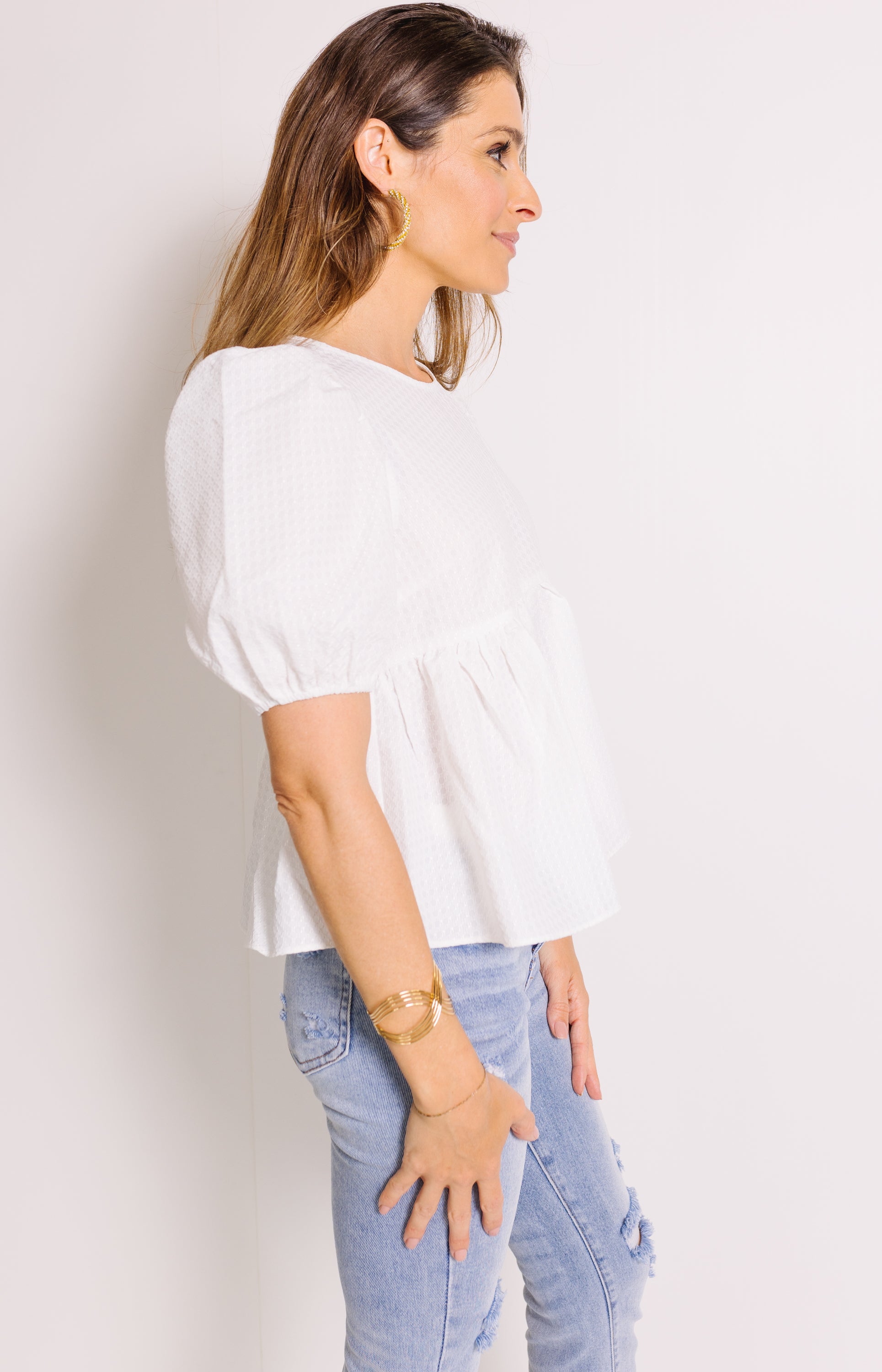 Marlo Baby Doll Top, WHITE