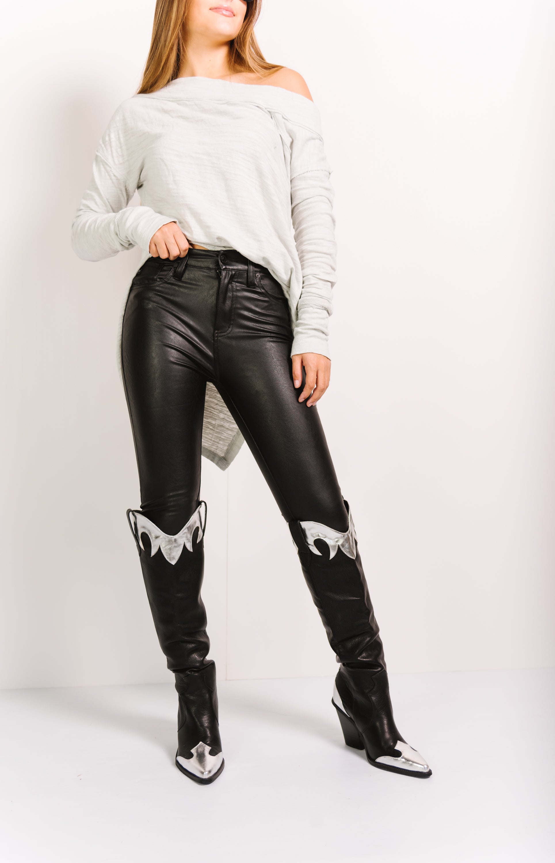 Kancan: Ledger High Rise Faux Leather Super Skinny Pants