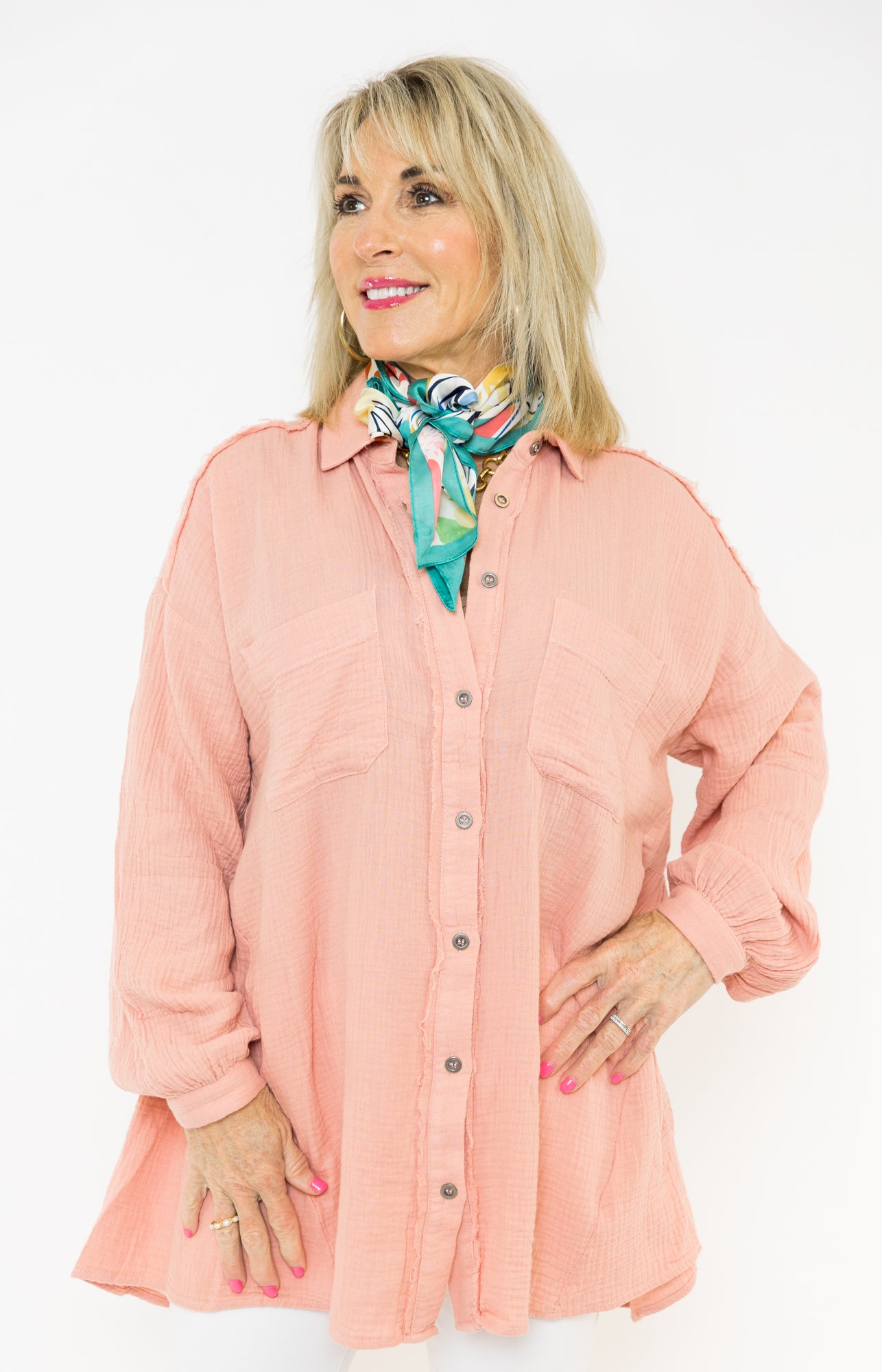 Xander Button Down Top, BLUSH