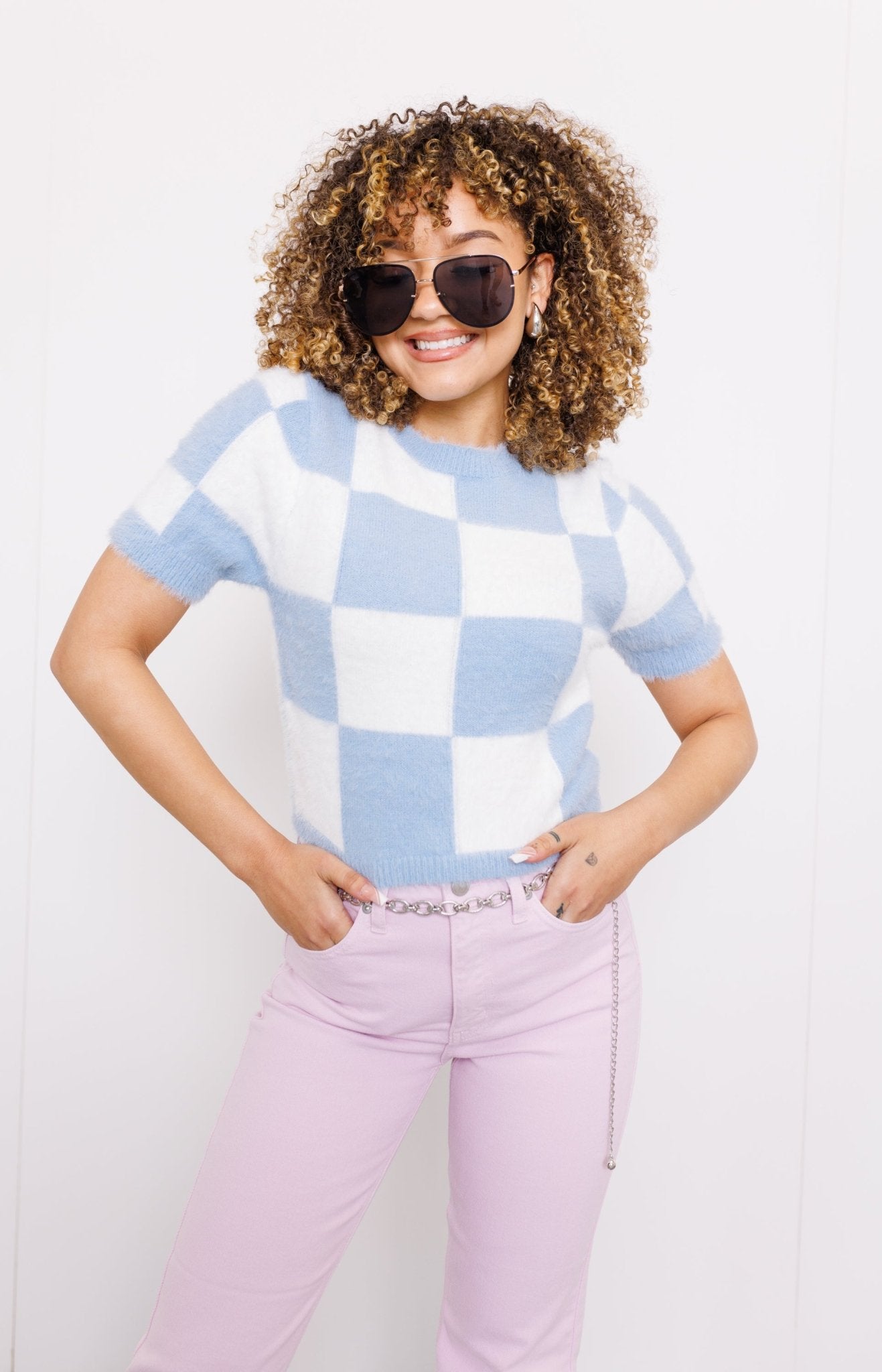 Bistro Bliss Sweater Top, WHITE/BLUE Tops 50-75- 14