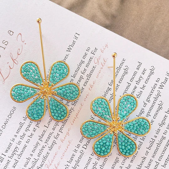 Treasure Jewels: Drop Daisy Earrings, TURQUOISE