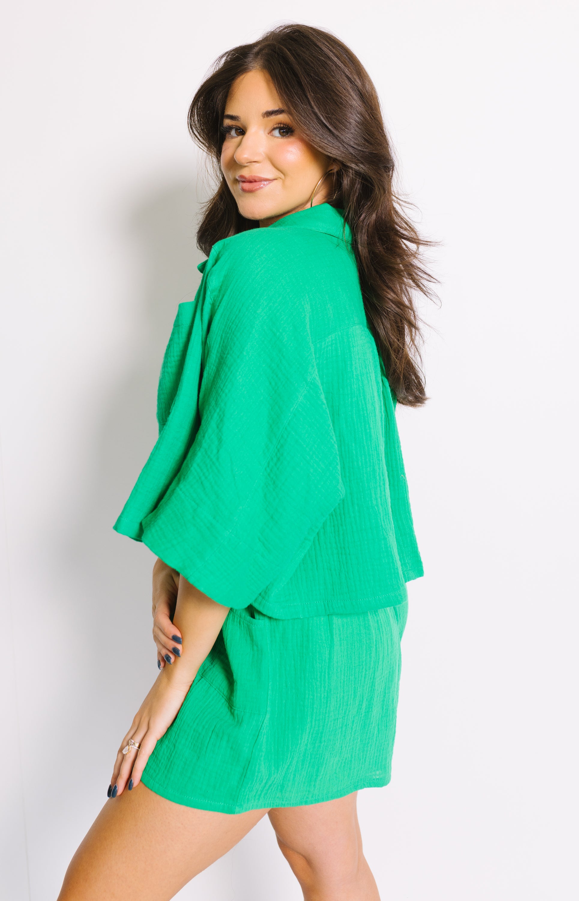 Another Day Button-Up Top, GREEN
