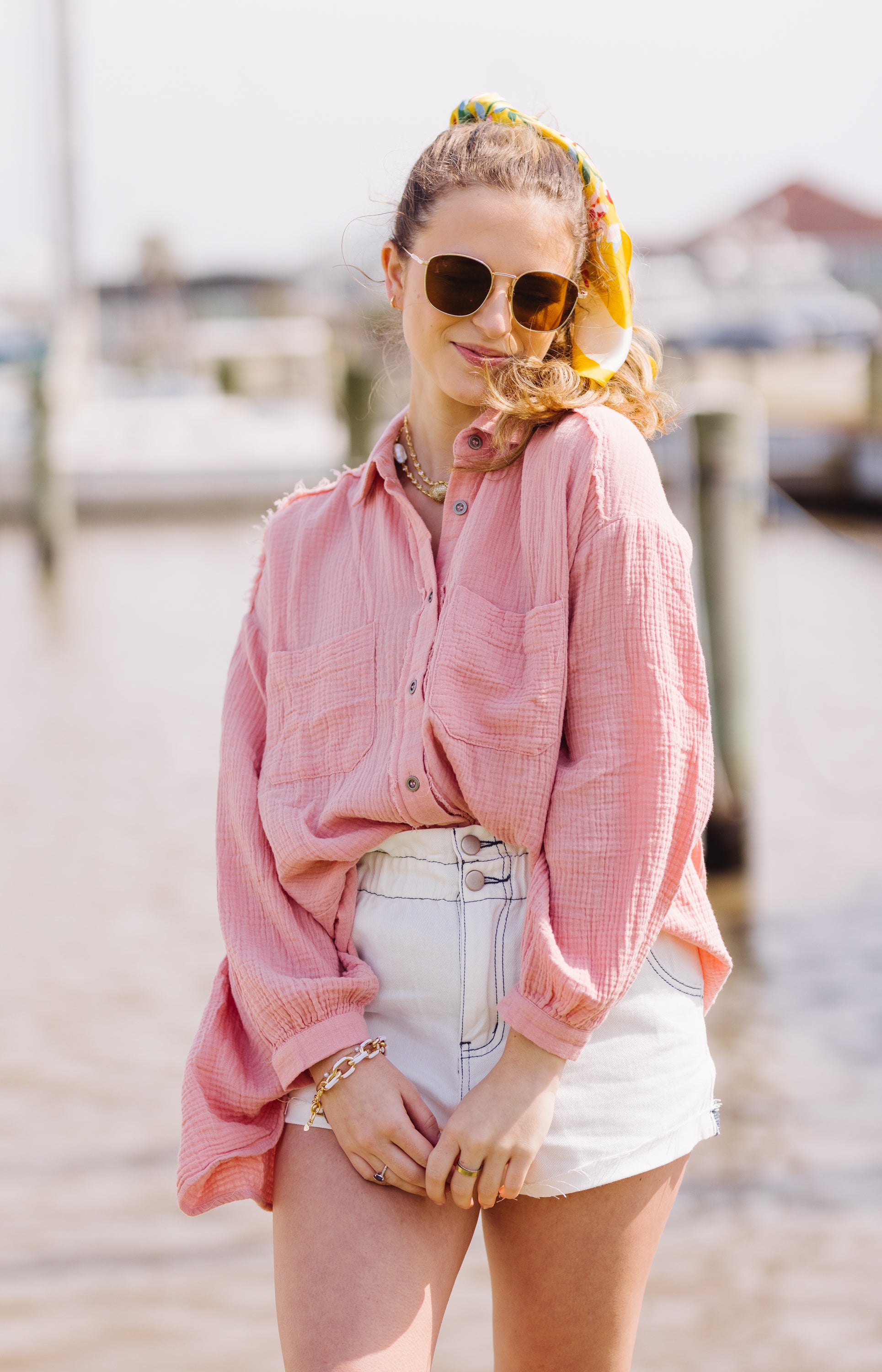 Xander Button Down Top, BLUSH