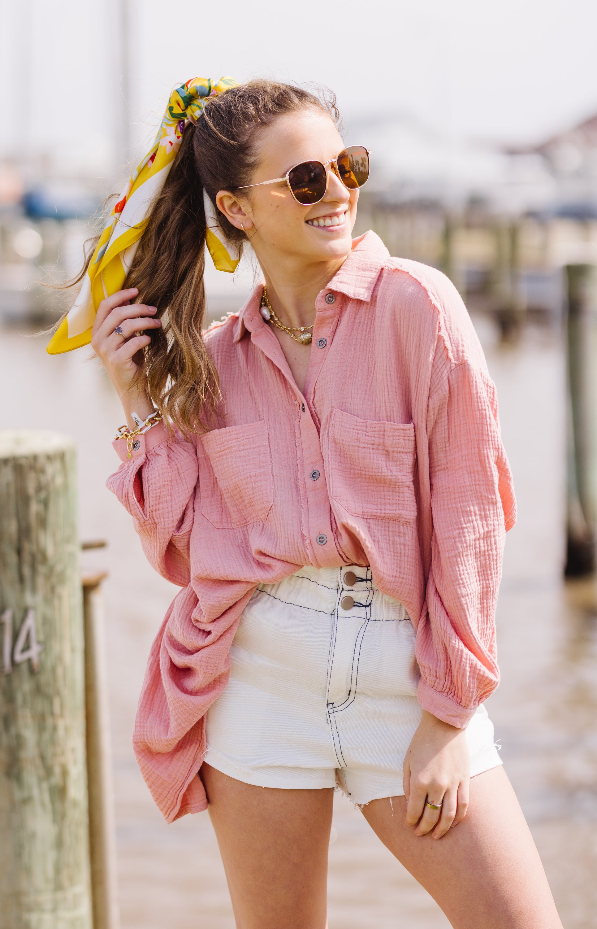 Xander Button Down Top, BLUSH