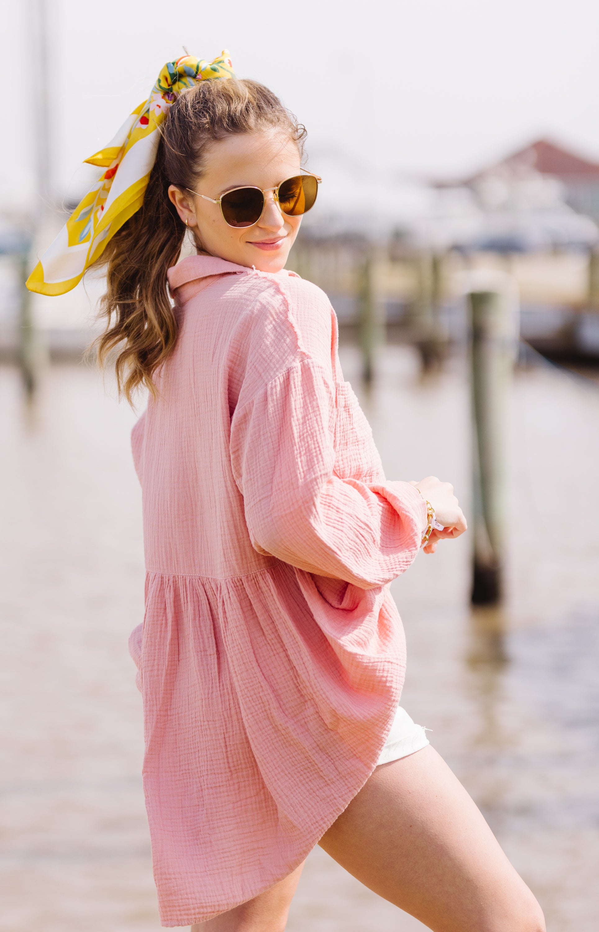 Xander Button Down Top, BLUSH