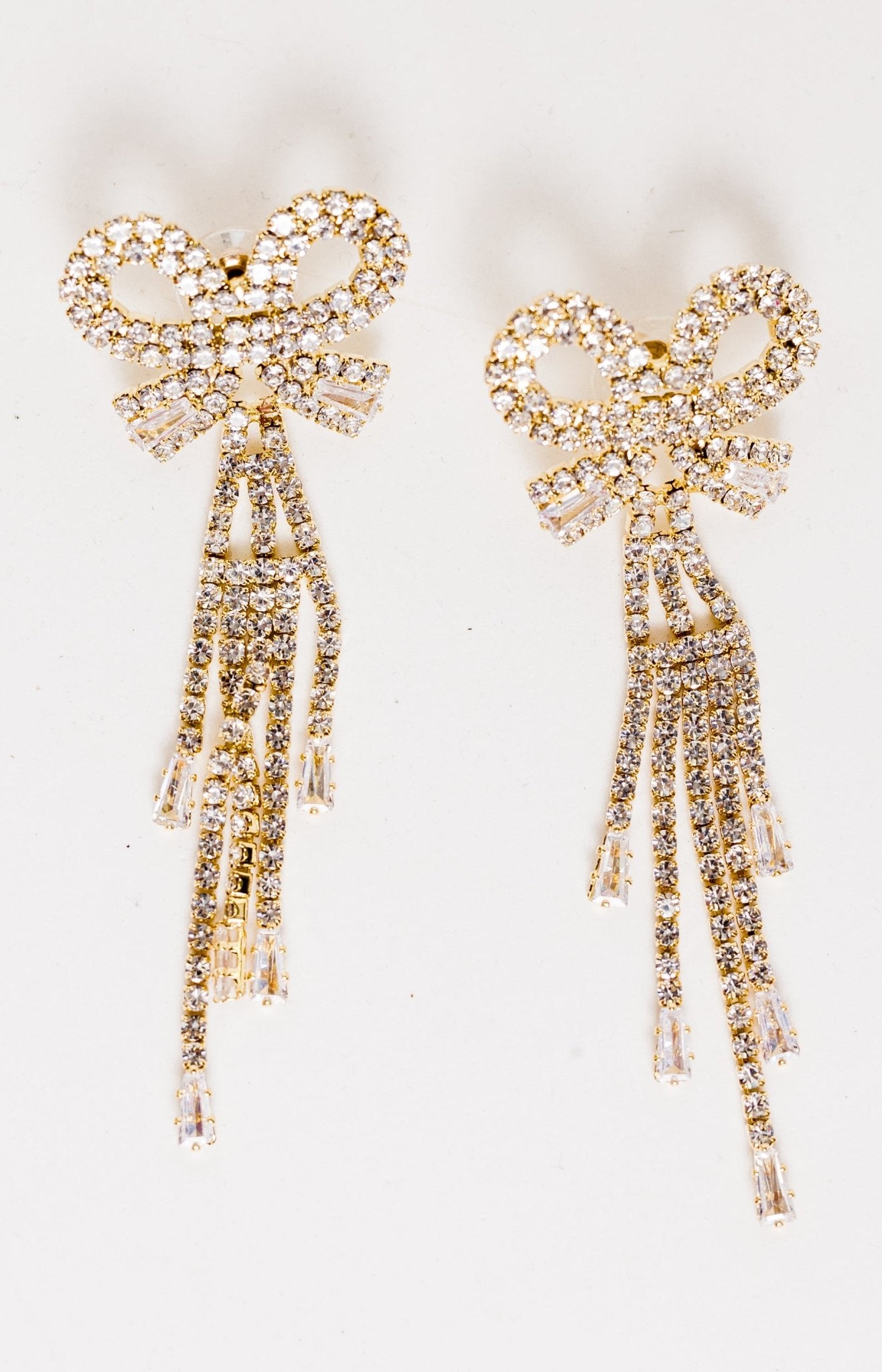 Rhinestone Bow Drop Earrings, GOLD Earrings - 56E