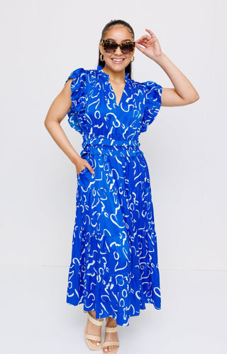 THML: Serpentine Sway Maxi Dress, BLUE - HerringStones