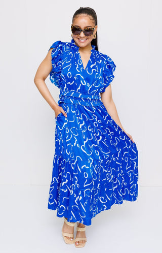 THML: Serpentine Sway Maxi Dress, BLUE - HerringStones