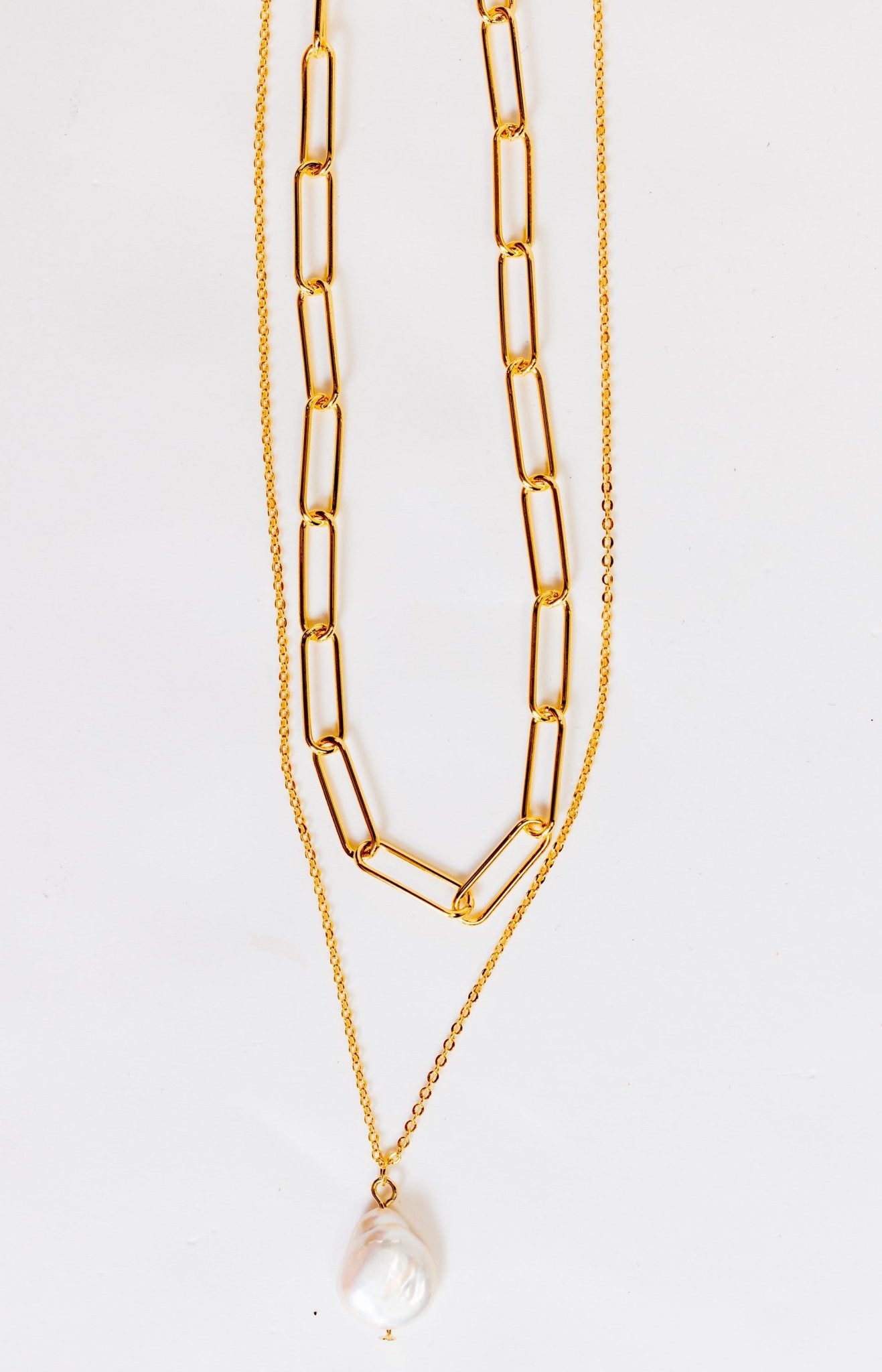 Two Layered Pearl Drop Necklace, GOLD - HerringStones