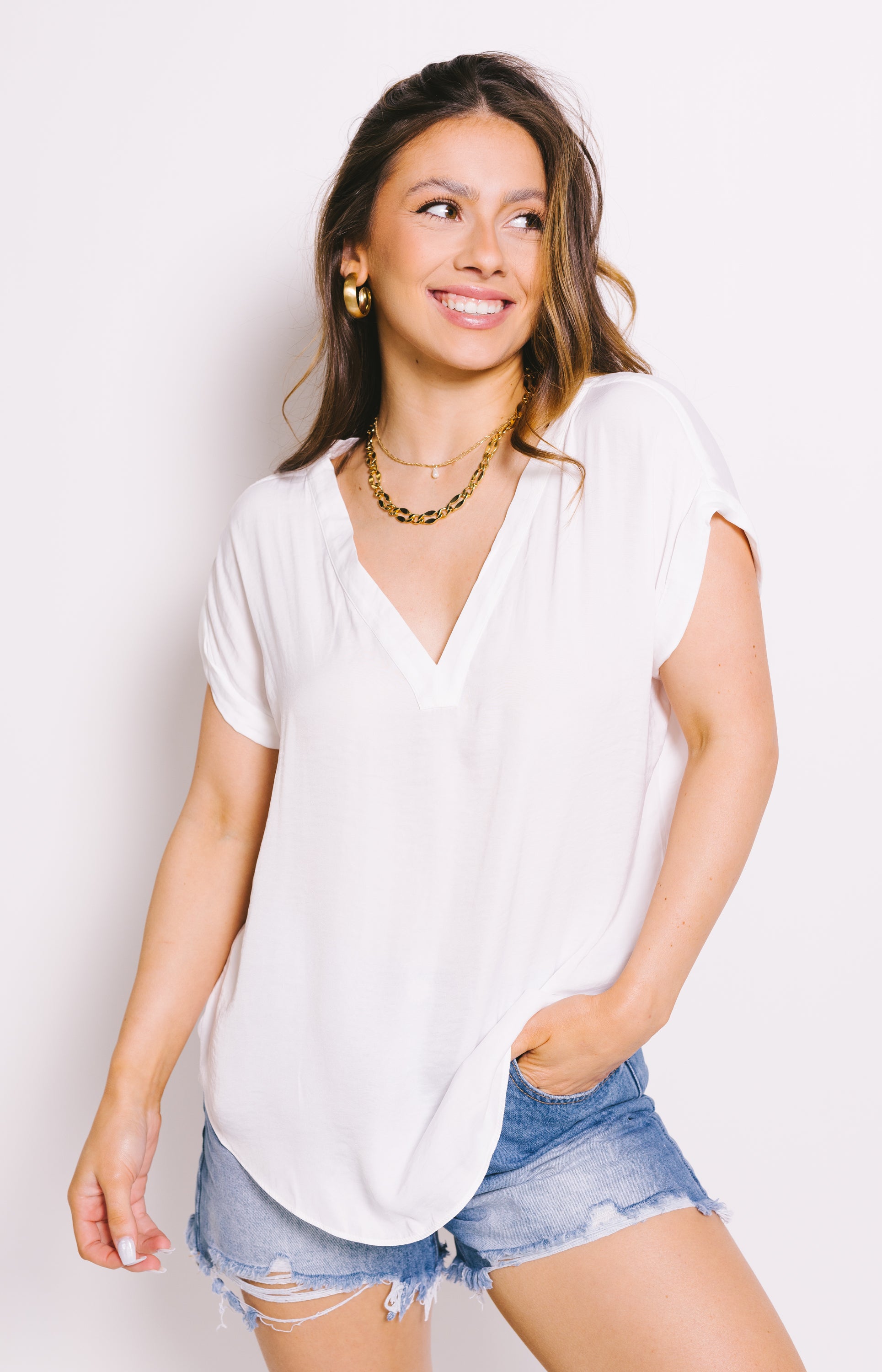So Delightful Drop Sleeve Tee, WHITE
