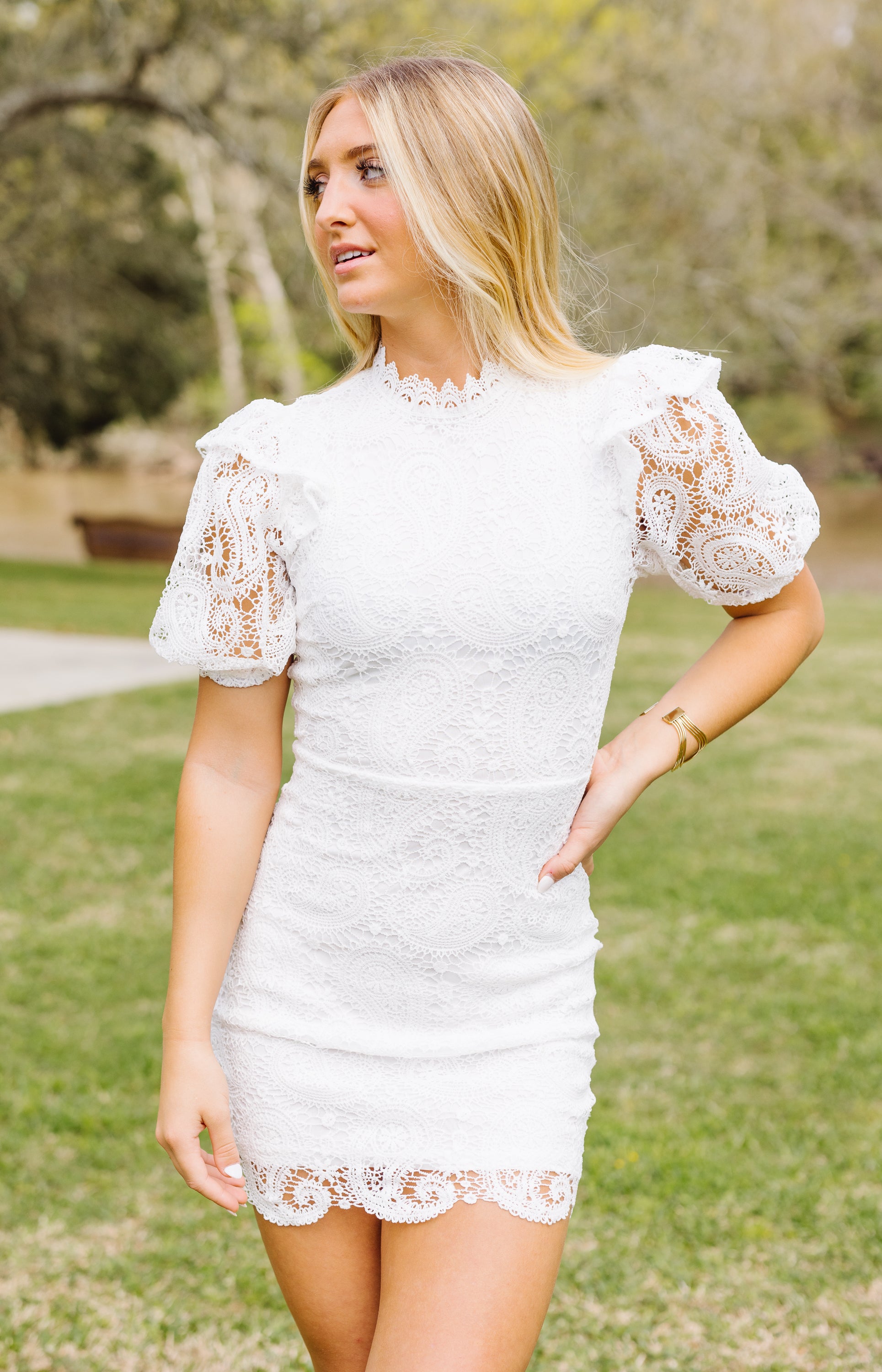 Eyelet Elegance White Mini Dress