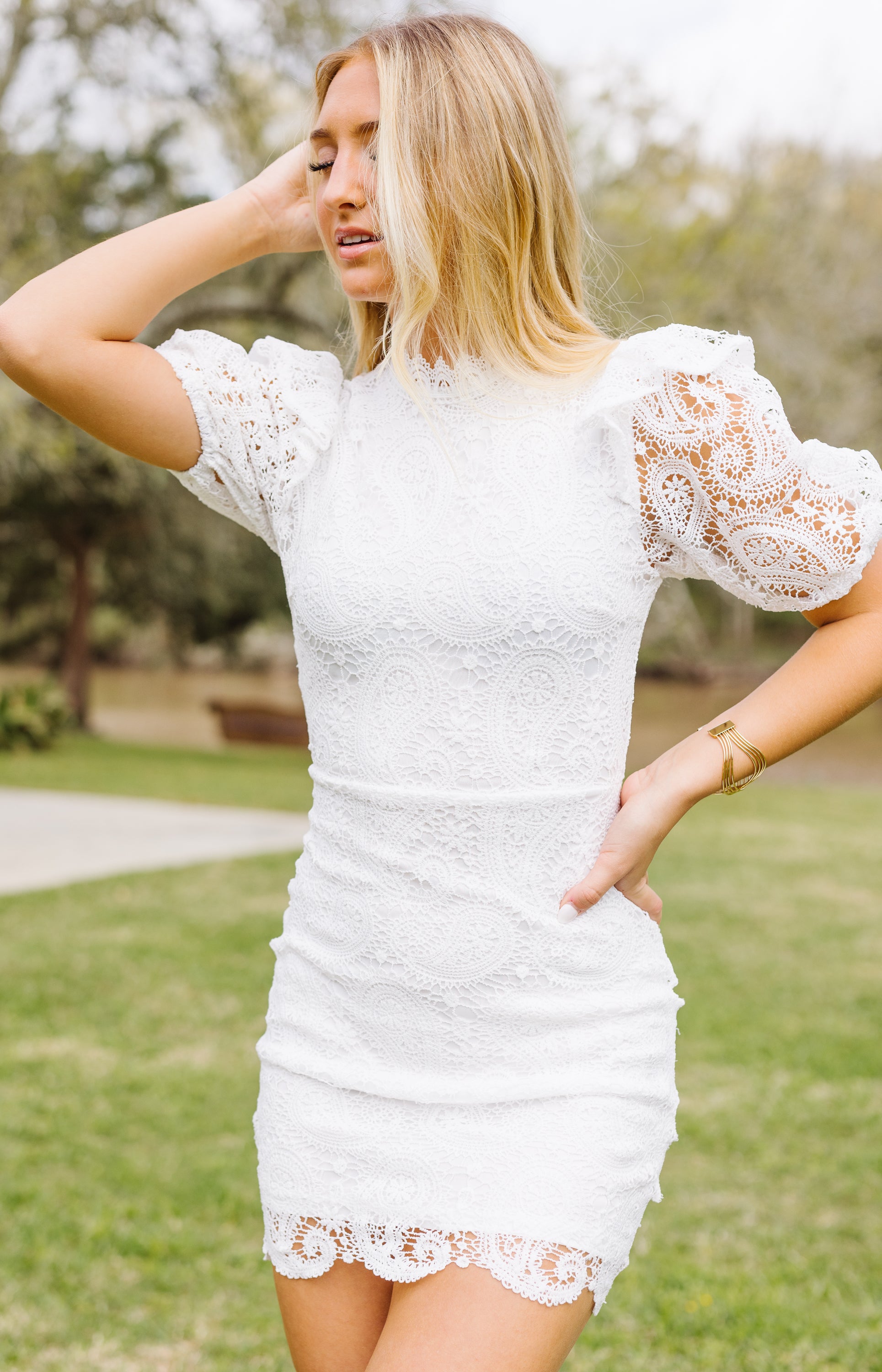 Eyelet Elegance White Mini Dress