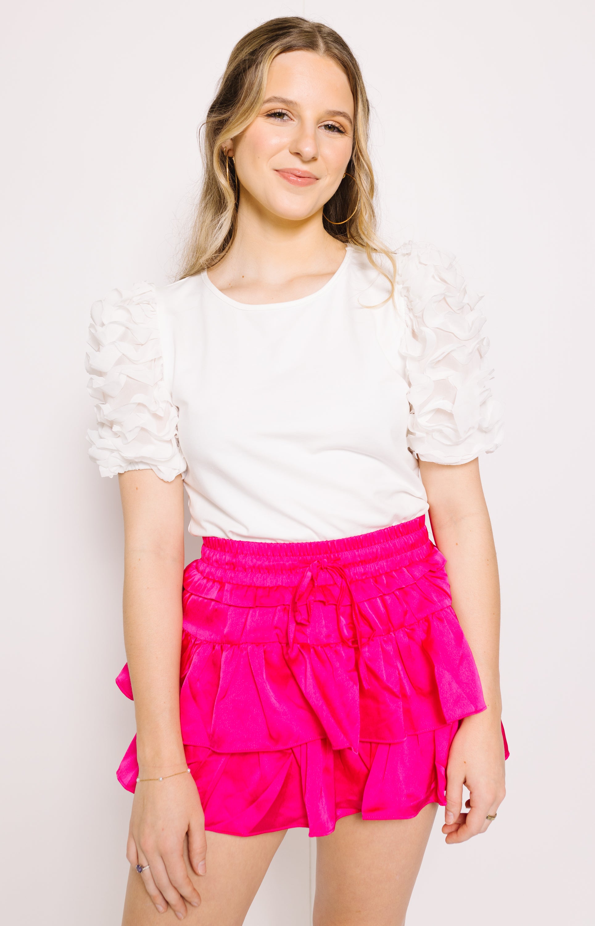 Ruffles Sleeve Contrast Knit Top