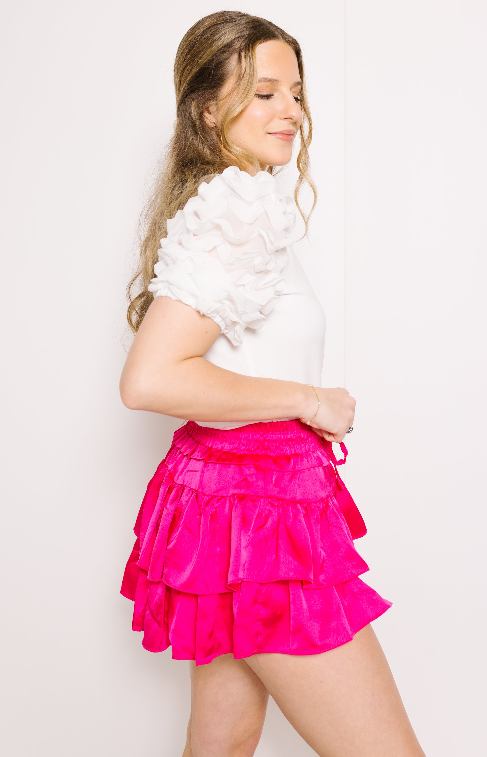 Ruffles Sleeve Contrast Knit Top