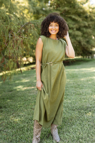 Sculpted Ease Midi Dress, OLIVE