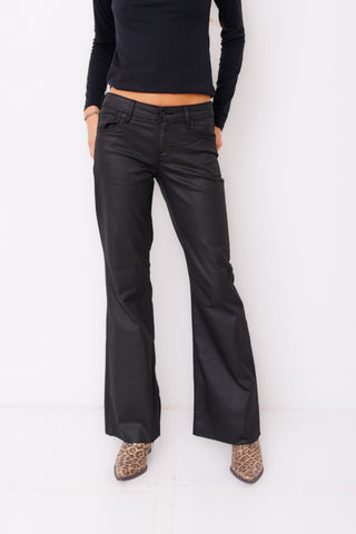 HIDDEN: Black Magic Coated Low Rise Flare Jeans