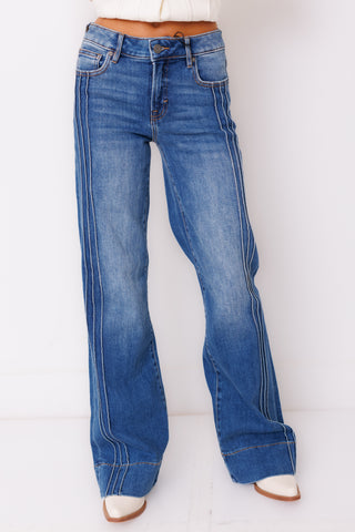 HIDDEN: Racing Stripe Low Rise Flare Jeans