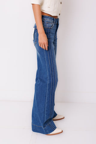 HIDDEN: Racing Stripe Low Rise Flare Jeans
