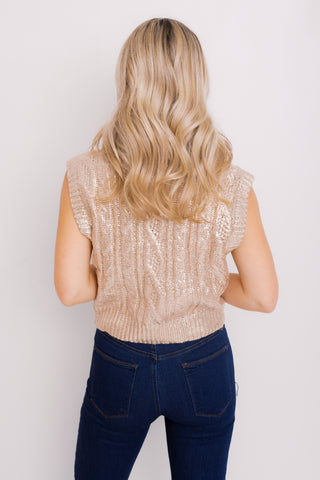 Classique Metallic Crop Sweater, LIGHT GOLD