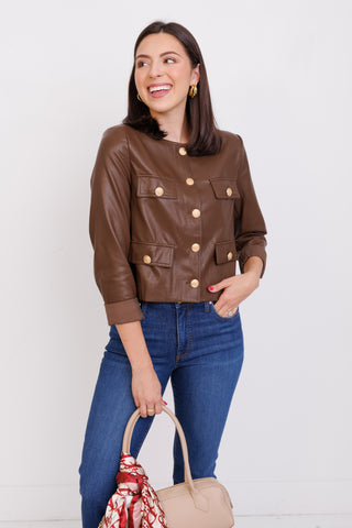 Poised Leatherette Jacket, COFFEE BEAN