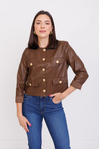 Poised Leatherette Jacket, COFFEE BEAN