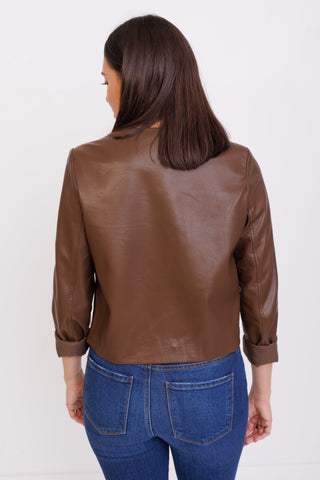 Poised Leatherette Jacket, COFFEE BEAN