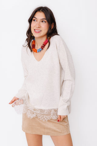 Lace Whisper V-Neck Sweater