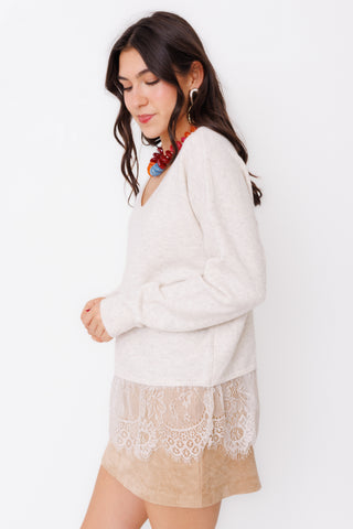 Lace Whisper V-Neck Sweater
