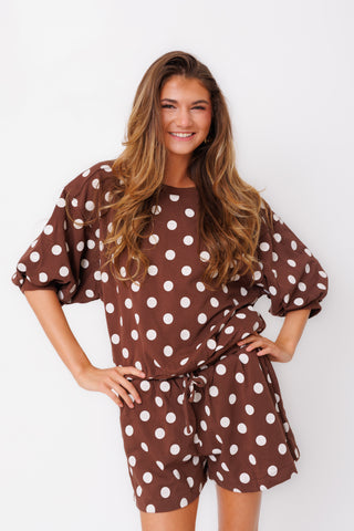 Cocoa Dot Puff Sleeve Sweatshirt