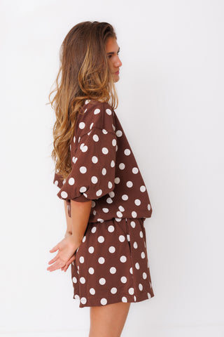 Cocoa Dot Puff Sleeve Sweatshirt
