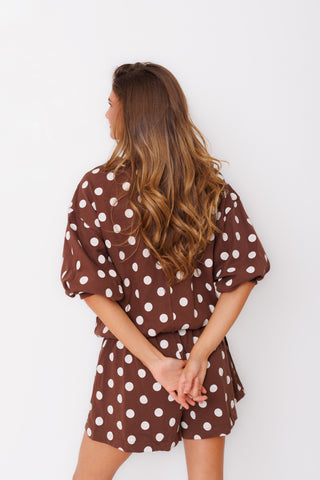 Cocoa Dot Puff Sleeve Sweatshirt