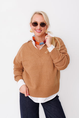 Z SUPPLY: Cloud Spun V-Neck Sweater, GOLDEN CARAMEL