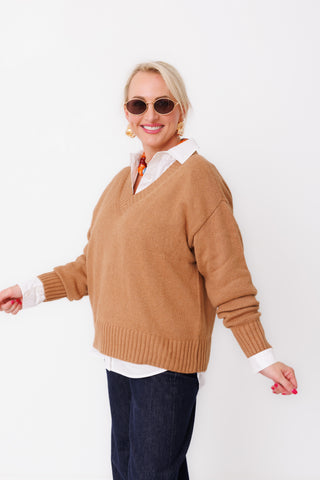 Z SUPPLY: Cloud Spun V-Neck Sweater, GOLDEN CARAMEL