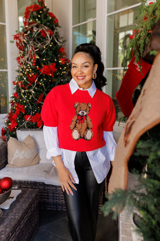 BEAR SWEATER TOP, RED