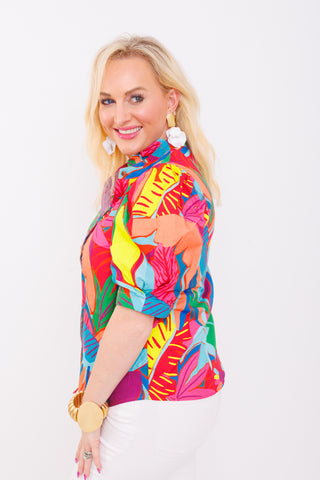 KARLIE: Birds of Paradise Button Top