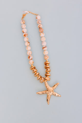 Sea Art Necklace, GOLD/ LT BEIGE