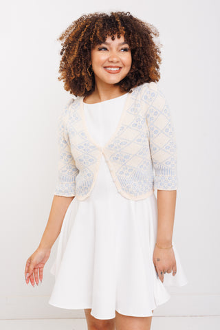 Countryside Charm Cardigan, CREAM/BLUE