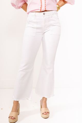HIDDEN: Happi Cargo Cropped Flare Jeans, WHITE