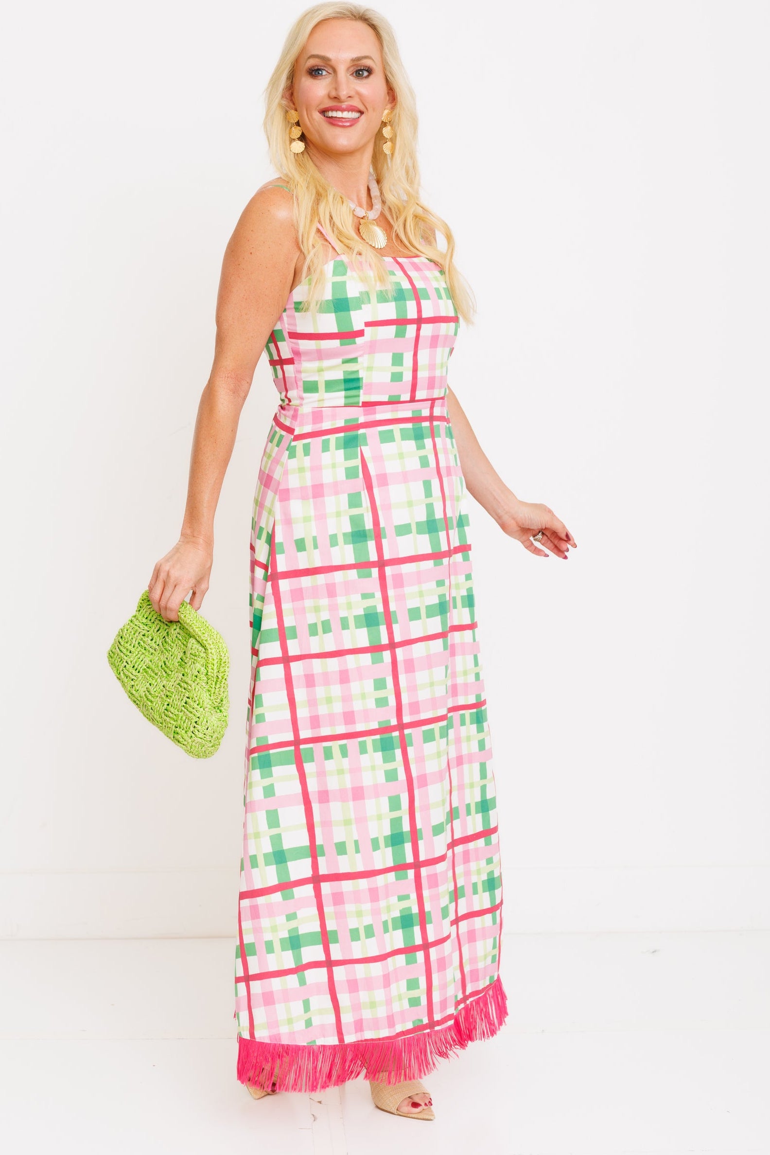 Palm Beach Plaid Fringe Maxi Dress - HerringStones